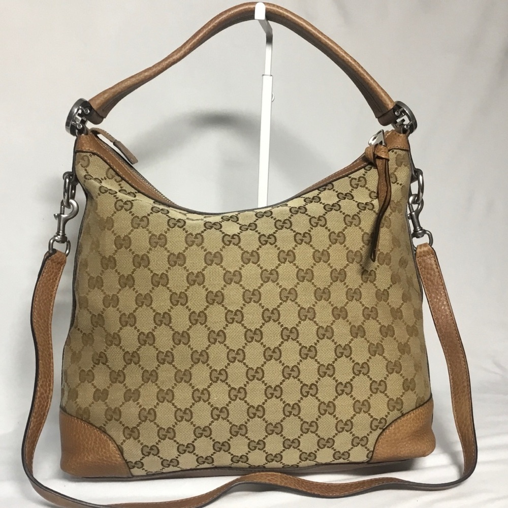 Authentic Gucci Brown Canvas Leather Convertible Bag